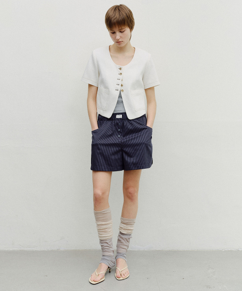 SCOOP NECK CROPPED JACKET - IVORY
