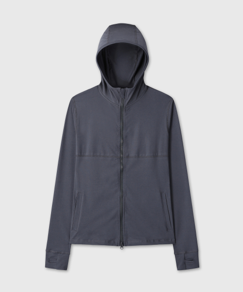 RELAXED FIT SOFT HOOD ZIP UP (NAVY)