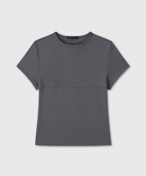 SLIM FIT SEMI CROP T-SHIRTS (CHARCOAL)