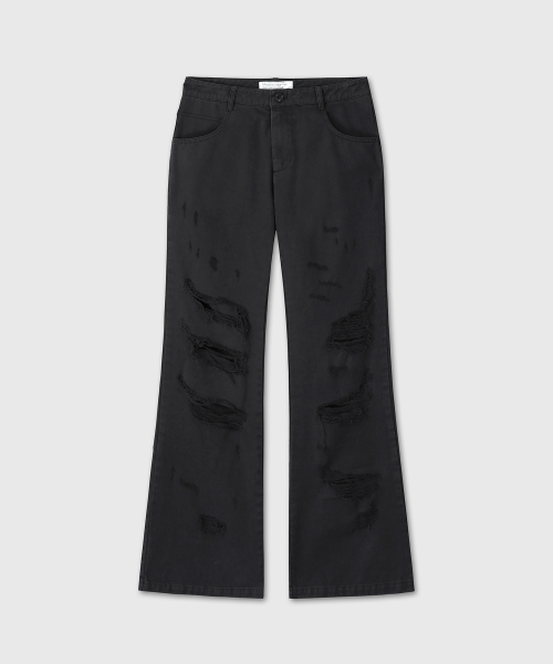 [설라노 X DIVEIN WOMEN] DESTROYED FLARE COTTON PANTS (BLACK)