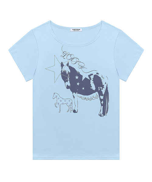 SY ONE-SHOULDER HORSE TEE(BLUE)