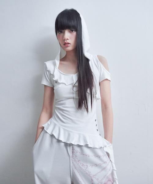 DROP FRILL T SHIRTS [IVORY]