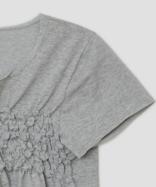 Raw Edge Shirred Top [Gray]