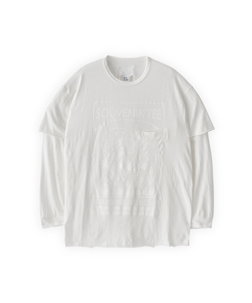Pocket longsleeve souvenir tee / col white