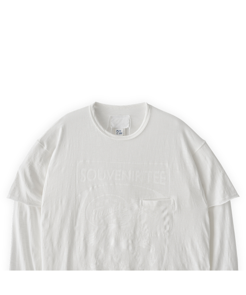 Pocket longsleeve souvenir tee / col white