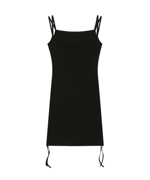 LAYER SHIRRING DRESS / BLACK