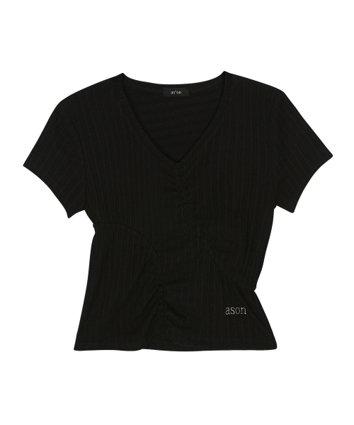 SOFT SHIRRING TEE / BLACK