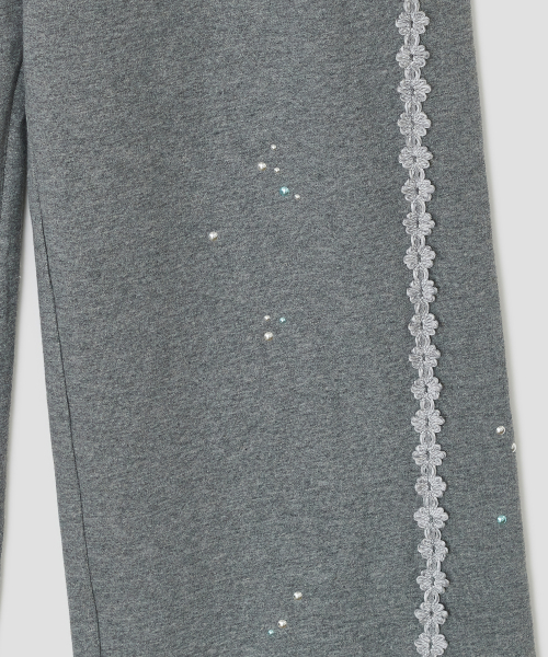 Lace Trim Hotfix SweatPants [Gray]