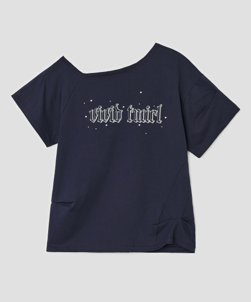 Hotfix Stitch Off Shoulder Top [Navy]