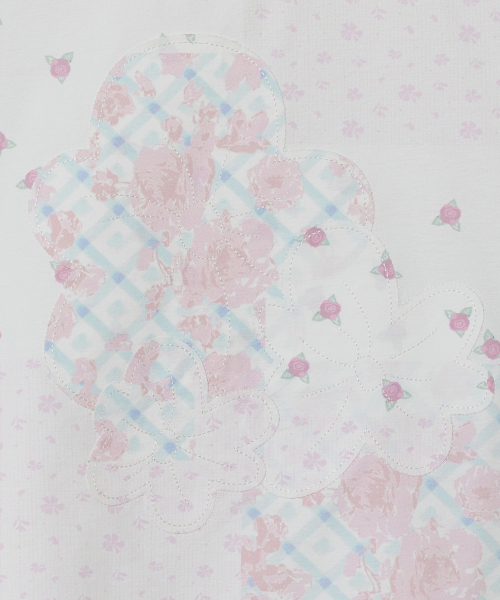 Flower Applique Curve Short Sleeve Top [Pink]