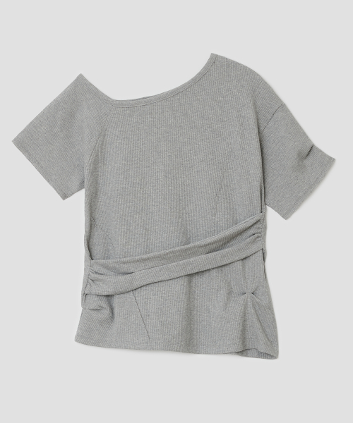 Textured Ruched Off Shoulder Short Sleeve Top [Gray]