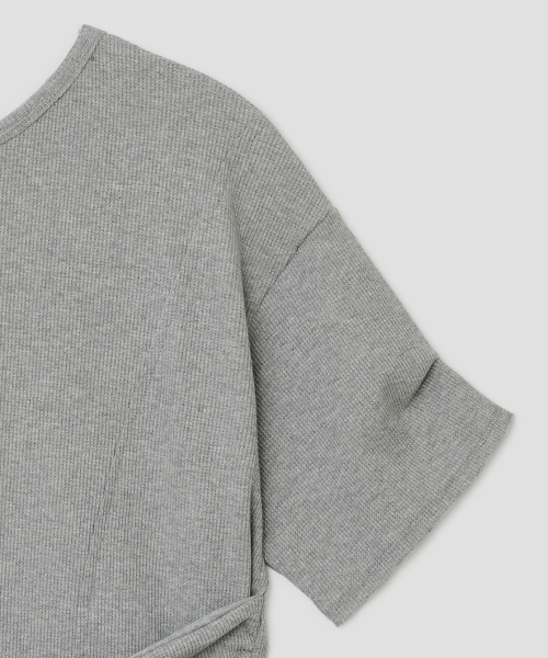 Textured Ruched Off Shoulder Short Sleeve Top [Gray]