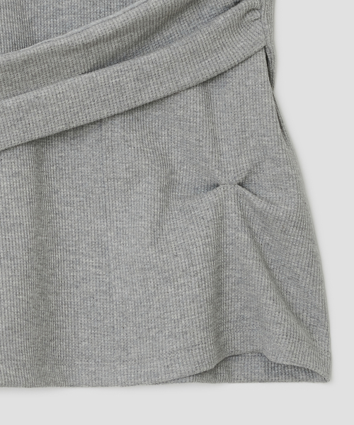 Textured Ruched Off Shoulder Short Sleeve Top [Gray]