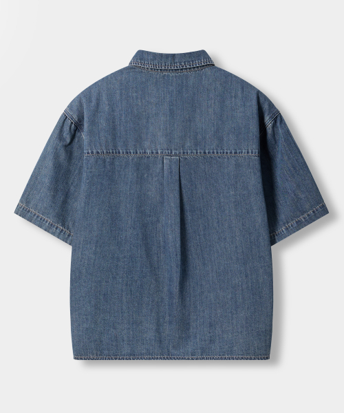 BIO WASHING CROP DENIM SHORT SLEEVE SHIRT_2 COLOR