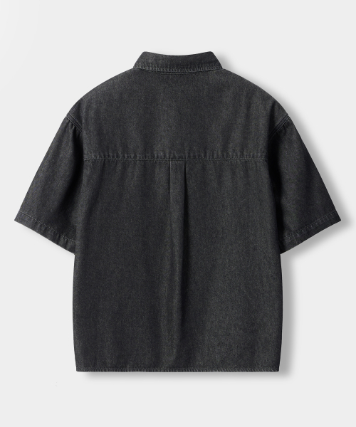 BIO WASHING CROP DENIM SHORT SLEEVE SHIRT_2 COLOR