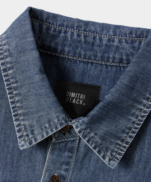 BIO WASHING CROP DENIM SHORT SLEEVE SHIRT_2 COLOR