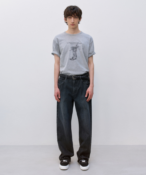 Western Boots Graphic T-Shirt MELANGE GREY