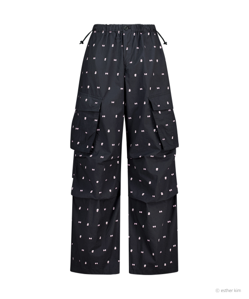 ESTHER BUNNY X AS IF CALIE BUNNY PARACHUTE CARGO PANTS BLACK