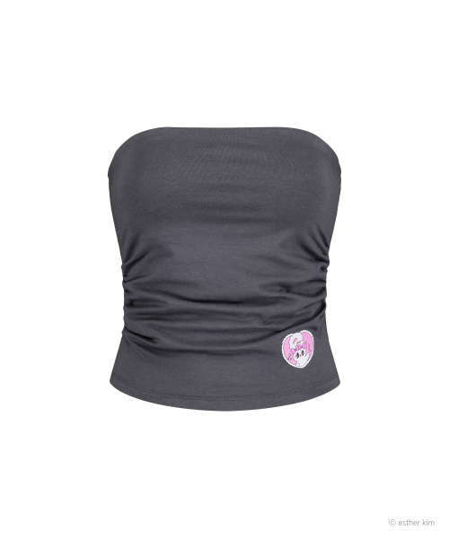 ESTHER BUNNY X AS IF CALIE HEART BUNNY PADDED TUBE TOP CHARCOAL