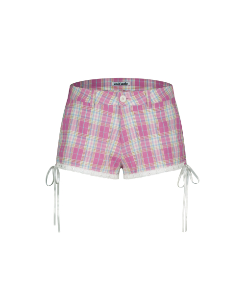 LACE TRIM LOW-RISE CHECK SHORTS PINK