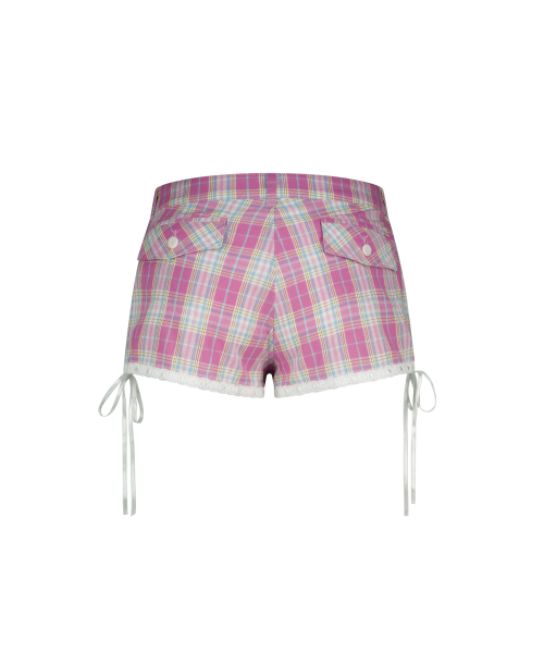 LACE TRIM LOW-RISE CHECK SHORTS PINK