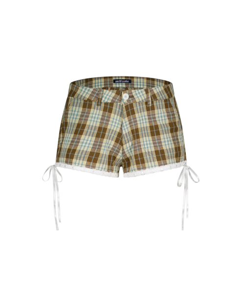LACE TRIM LOW-RISE CHECK SHORTS BROWN