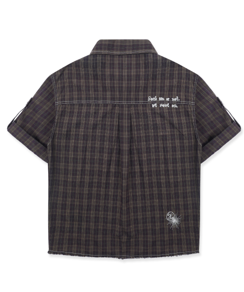 XTS045 러기드 크롭 체크 셔츠 (PURPLE/BROWN)