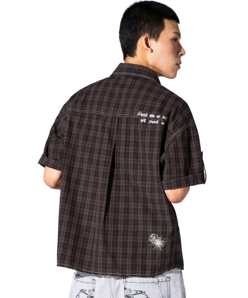 XTS045 러기드 크롭 체크 셔츠 (PURPLE/BROWN)