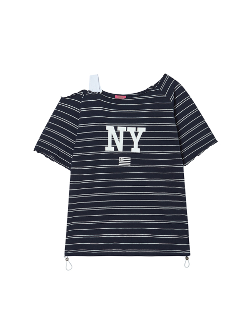 STRIPE OFF SHOULDER SS NAVY
