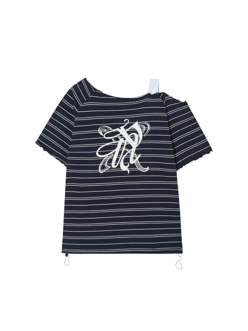 STRIPE OFF SHOULDER SS NAVY