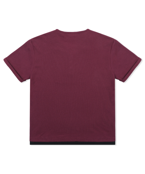 XTT158 레이어드 와플 헨리넥 티셔츠 (BURGUNDY)