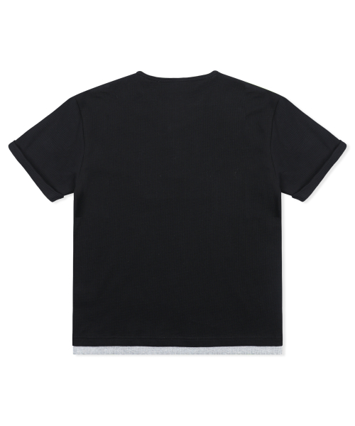 XTT158 레이어드 와플 헨리넥 티셔츠 (BLACK)