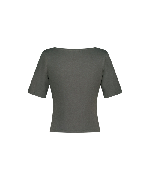 DEEP V SEQUIN WRAP T-SHIRTS CHARCOAL