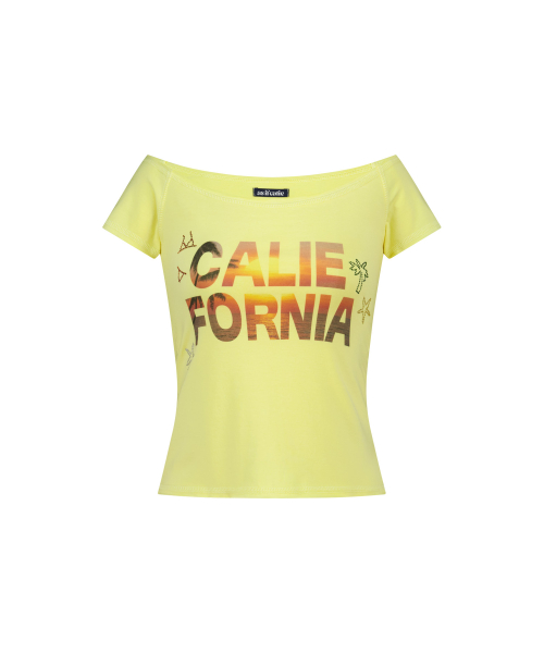SUNSET RAW EDGE OFF SHOULDER T-SHIRT YELLOW