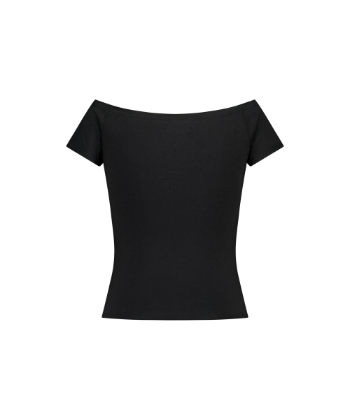 SUNSET RAW EDGE OFF SHOULDER T-SHIRT BLACK