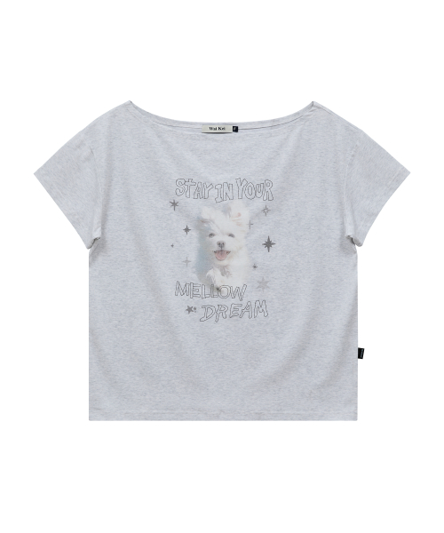 MELLOW DREAM Gooreum Off Shoulder Half Sleeve T-shirt MELANGE WHITE