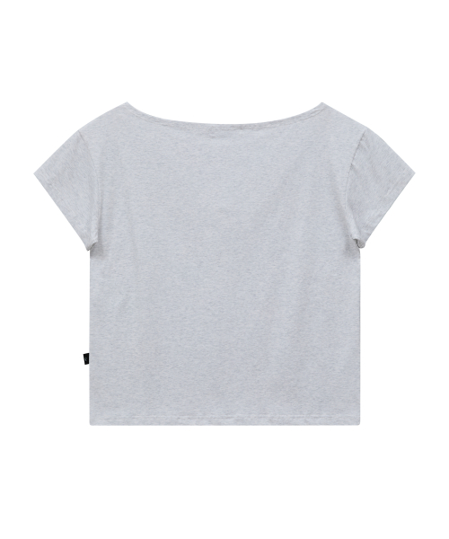 MELLOW DREAM Gooreum Off Shoulder Half Sleeve T-shirt MELANGE WHITE