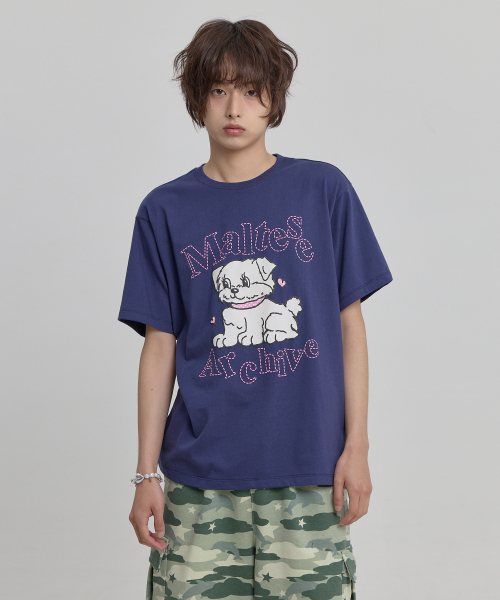 Vintage Gooreum Archive Stitch Half Sleeve T-shirt NAVY