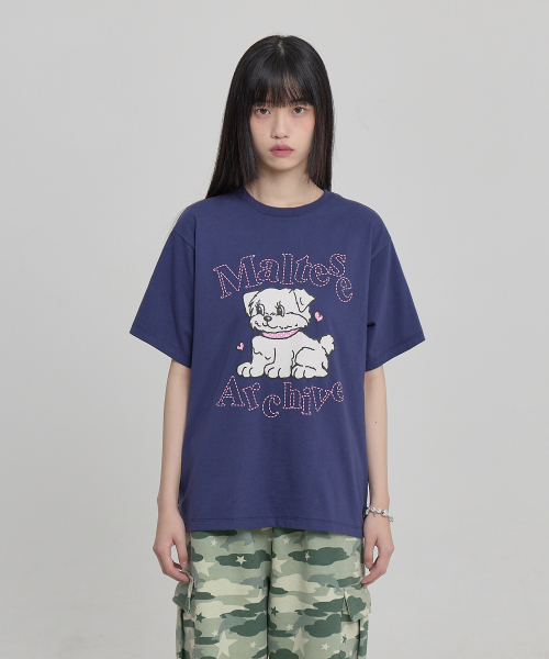 Vintage Gooreum Archive Stitch Half Sleeve T-shirt NAVY