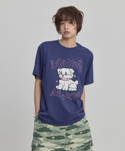 Vintage Gooreum Archive Stitch Half Sleeve T-shirt NAVY