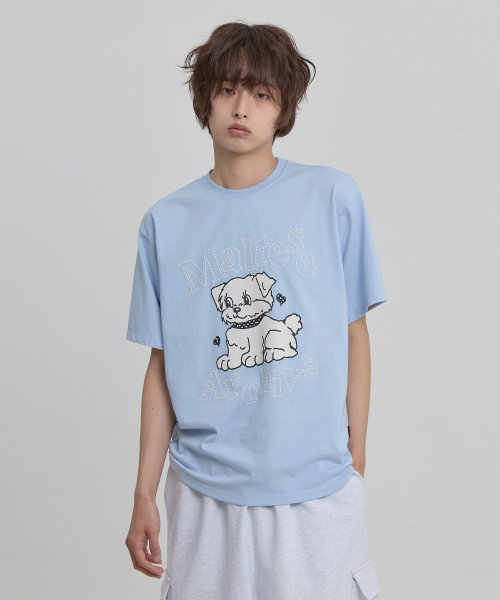 Vintage Gooreum Archive Stitch Half Sleeve T-shirt SKYBLUE
