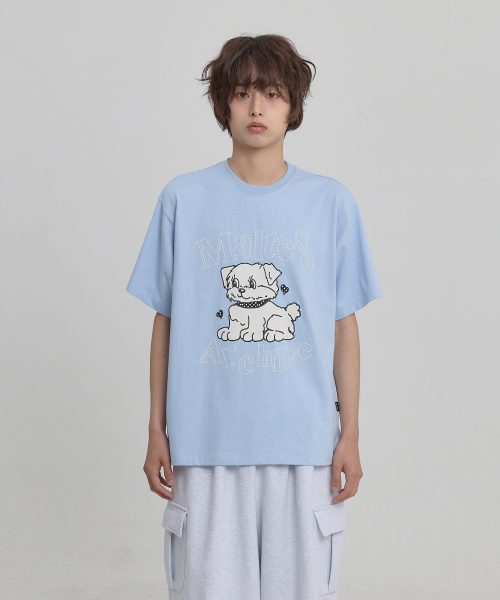 Vintage Gooreum Archive Stitch Half Sleeve T-shirt SKYBLUE