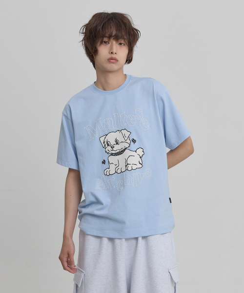 Vintage Gooreum Archive Stitch Half Sleeve T-shirt SKYBLUE