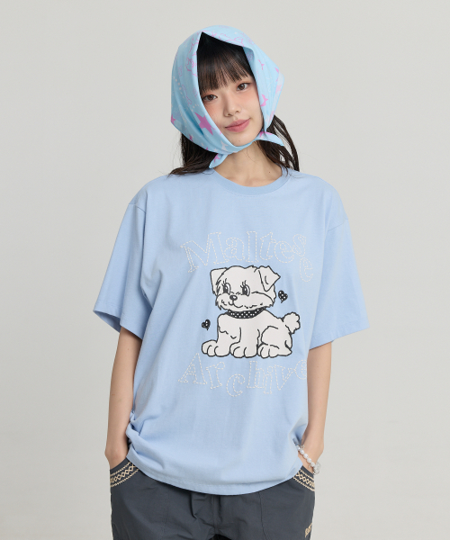 Vintage Gooreum Archive Stitch Half Sleeve T-shirt SKYBLUE