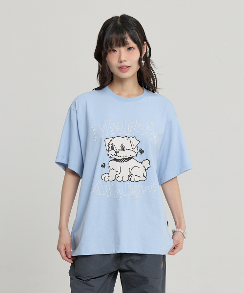 Vintage Gooreum Archive Stitch Half Sleeve T-shirt SKYBLUE