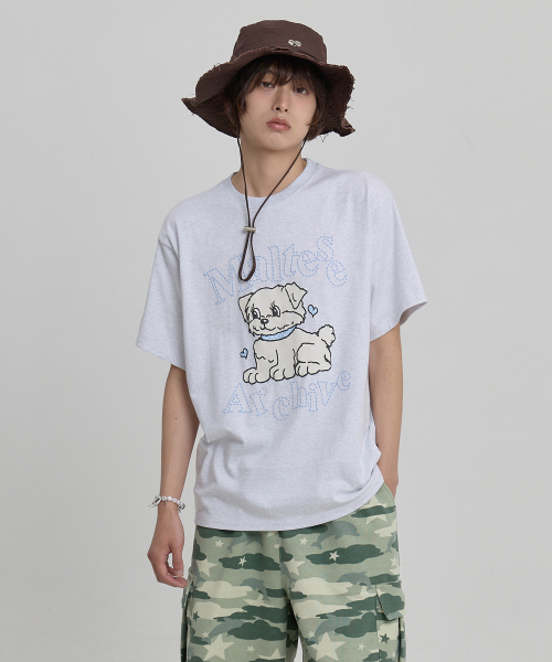 Vintage Gooreum Archive Stitch Half Sleeve T-shirt MELANGE WHITE