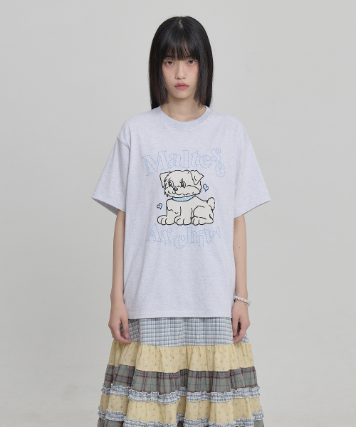 Vintage Gooreum Archive Stitch Half Sleeve T-shirt MELANGE WHITE