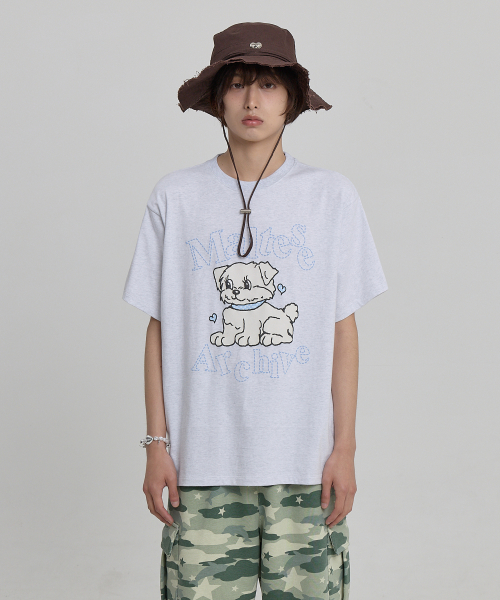 Vintage Gooreum Archive Stitch Half Sleeve T-shirt MELANGE WHITE