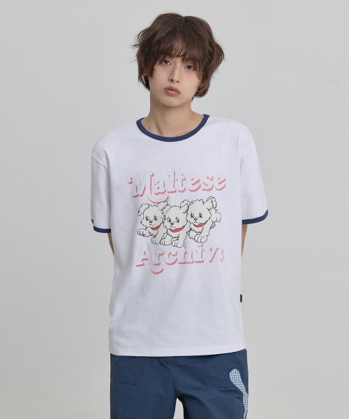 Maltese Archive Ringer Half Sleeve T-shirt Ver.2 WHITE