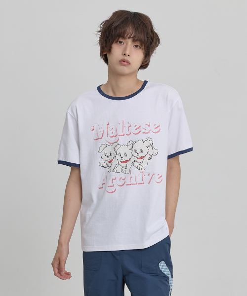 Maltese Archive Ringer Half Sleeve T-shirt Ver.2 WHITE